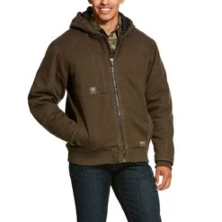 Ariat Rebar Jackets: Men's 10027860 Brown Rebar Washed Insulated DuraCanvas Jacket
