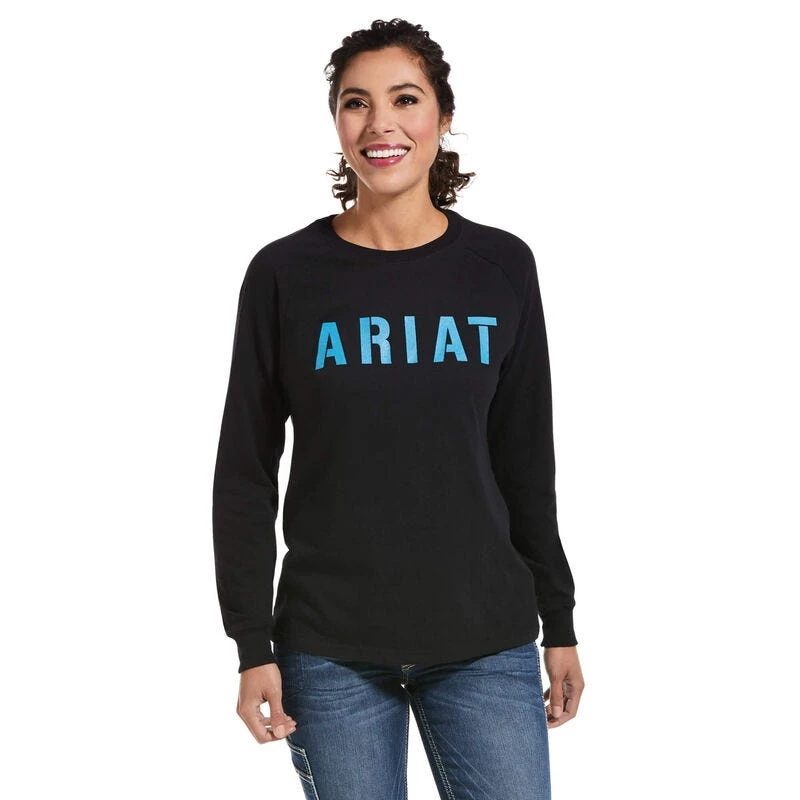 Ariat Rebar Shirts: Women's 10033084 Black Cotton Strong Long Sleeve Block T-Shirt 1 Ariat Rebar Shirts: Women's 10033084 Black Cotton Strong Long Sleeve Block T-Shirt