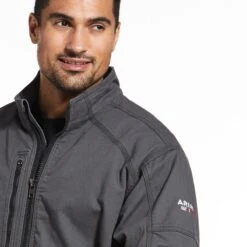 Ariat Work FR Jacket: Men's 10033193 Iron Grey DuraLight Stretch Canvas Field Jacket -Workingperson Deals Shirts Store 10033193 detail01