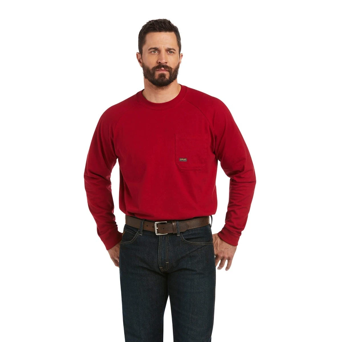 Ariat Rebar Shirts: Men's 10037655 Rio Red Cotton Strong Roughneck Graphic Long Sleeve T-Shirt 1 Ariat Rebar Shirts: Men's 10037655 Rio Red Cotton Strong Roughneck Graphic Long Sleeve T-Shirt