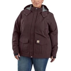 Carhartt Women's: 102382 643 Deep Wine Storm Defender Shoreline Jacket -Workingperson Deals Shirts Store 102382643 ps