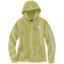 Carhartt Sweatshirts: Women's 102791 GB9 Green Olive Heather Graphic Clarksburg Pullover Hoodie -Workingperson Deals Shirts Store 102791 gb9 2