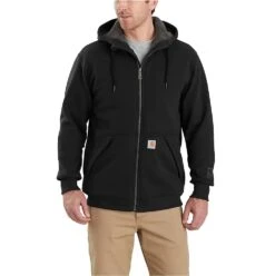 Carhartt Sweatshirt: Men's 103308 001 Black Rain Defender Sherpa-Lined Full-Zip Sweatshirt