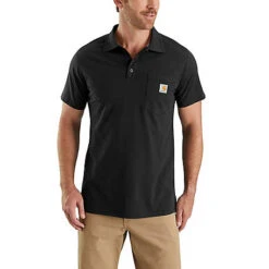 Carhartt Force Shirts: Men's 103569 001 Black Force Cotton Delmont Pocket Polo