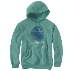 Carhartt Sweatshirts: Men's 105431 L05 Slate Green Heather Defender Loose Fit “C” Logo Graphic Sweatshirt