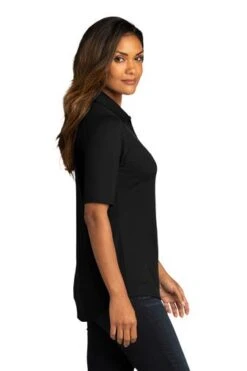 Port Authority Shirts: Women's LK682 BLK Black City Stretch Top -Workingperson Deals Shirts Store 10863 black 3 lk682blackmodelside 337w