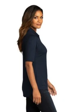 Port Authority Shirts: Women's LK682 RBN River Blue Navy City Stretch Top -Workingperson Deals Shirts Store 10863 riverblnv 3 lk682riverblnvmodelside 337w