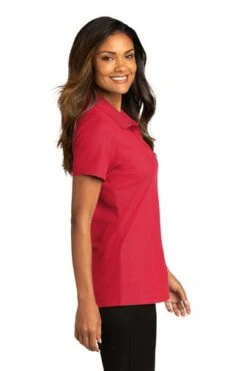 Port Authority Shirts: Women's LK810 RRD Rich Red SuperPro React Polo Shirt -Workingperson Deals Shirts Store 10874 richred 3 lk810richredmodelside 337w