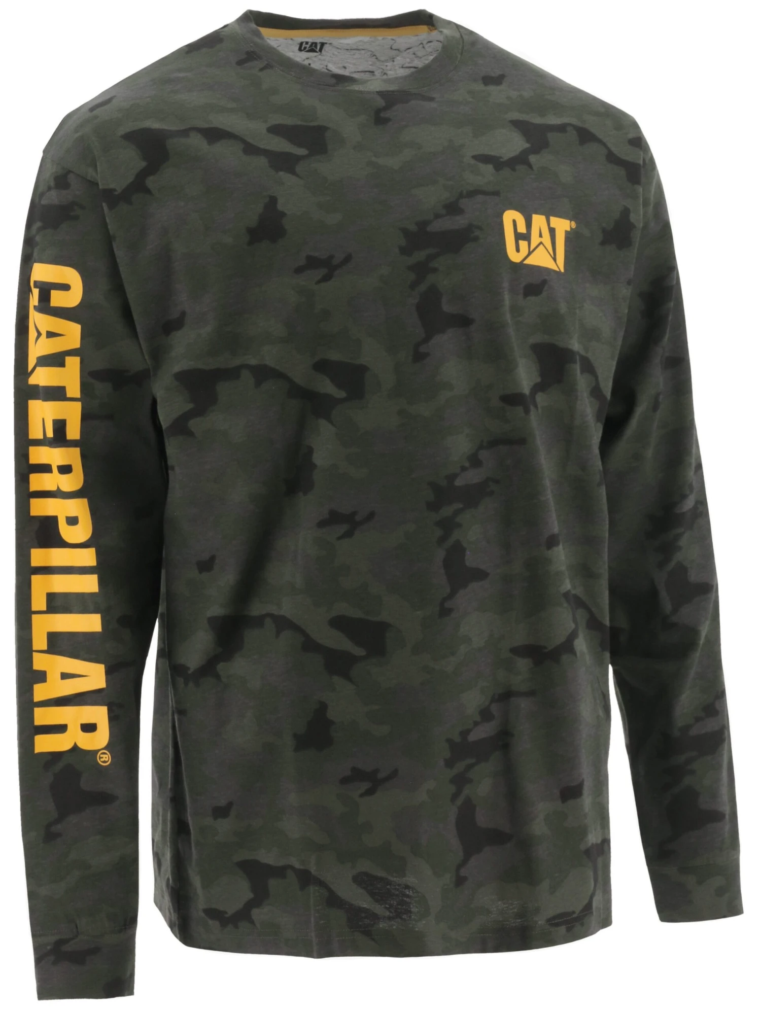 CAT Apparel Shirts: Men's 1510034 11790 Night Camo Trademark Banner Long-Sleeve Tee Shirt 1 CAT Apparel Shirts: Men's 1510034 11790 Night Camo Trademark Banner Long-Sleeve Tee Shirt