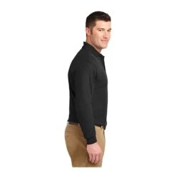 Port Authority Shirts: Men's K500LS BLK Black Long Sleeve Silk Touch Sport Shirt -Workingperson Deals Shirts Store 1557 black 3 k500lsblackmodelside1 337wedit