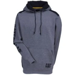 CAT Apparel Sweatshirts: Men's 1910802 004 Grey Logo Panel Hooded Sweatshirt -Workingperson Deals Shirts Store 1910802 004 5 1
