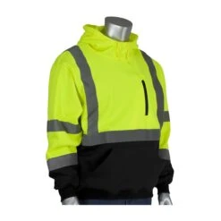 PIP Sweatshirts: Men's 323 1350B LY Hi-Vis Yellow ANSI Type R Class 3 Hooded Pullover Sweatshirt