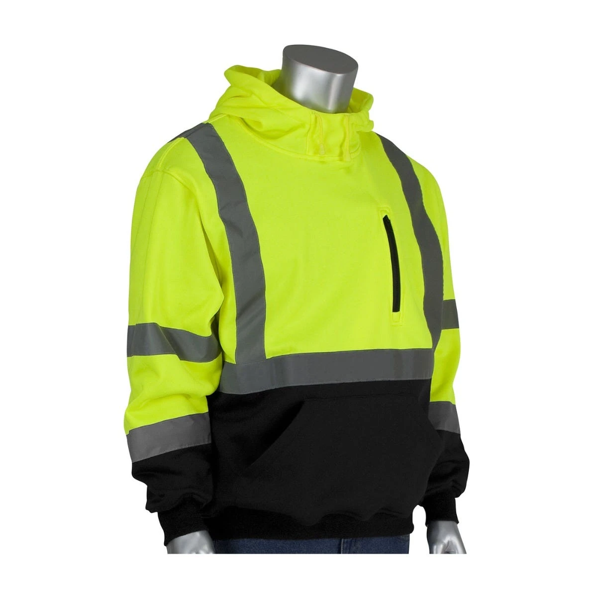 PIP Sweatshirts: Men's 323 1350B LY Hi-Vis Yellow ANSI Type R Class 3 Hooded Pullover Sweatshirt 1 PIP Sweatshirts: Men's 323 1350B LY Hi-Vis Yellow ANSI Type R Class 3 Hooded Pullover Sweatshirt