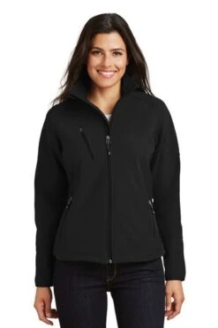 Port Authority Jackets: Women's L705 BLK Black Textured Soft Shell Jacket