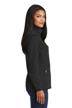 Port Authority Jackets: Women's L222 BLK Black Graphite Pique Fleece Jacket -Workingperson Deals Shirts Store 5086 black 3 l222blackmodelside2 337w