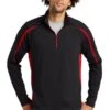 Sport-TeK Sweatshirts: Men's ST851 BTR Black True Red Stretch 1/2-Zip Colorblock Pullover