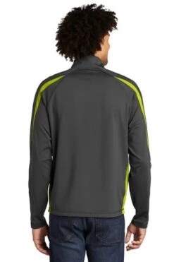 Sport-TeK Sweatshirts: Men's ST851 CGCG Charcoal Grey Charge Green Stretch 1/2-Zip Colorblock Pullover 7 Sport-TeK Sweatshirts: Men's ST851 CGCG Charcoal Grey Charge Green Stretch 1/2-Zip Colorblock Pullover -Workingperson Deals Shirts Store 5496 chgycggn 2 st851chgycggnmodelback1 337w