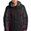 Port Authority Jackets: Men's J321 BMR Black Magnet Signal Red Colorblock 3-in-1 Jacket