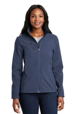Port Authority Jackets: Women's L324 NVY Dress Blue Navy Welded Soft Shell Jacket