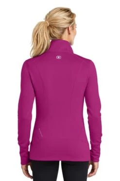 Ogio Jackets: Women's LOE700 PNK Flush Pink Endurance Fulcrum Full Zip -Workingperson Deals Shirts Store 6576 flushpink 2 loe700flushpinkmodelback1 337w