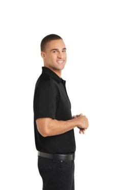 Port Authority Shirts: Men's K569 BLK Black Diamond Jacquard Polo -Workingperson Deals Shirts Store 6589 black 3 k569blackmodelside 337w