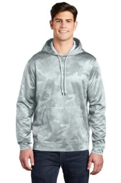 Sport-Teck Sweatshirts: Men's ST240 WHT White Sport-Wick CamoHex Fleece Hooded Pullover