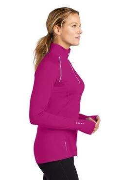 Ogio Shirts: Women's LOE335 PNK Flush Pink Nexus 1/4-Zip Pullover -Workingperson Deals Shirts Store 6672 flushpink 3 loe335flushpinkmodelside3 337w