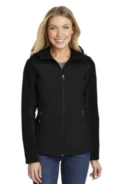 Port Authority Jackets: Women's L335 BLK Black Hooded Core Soft Shell Jacket