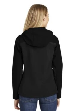 Port Authority Jackets: Women's L335 BLK Black Hooded Core Soft Shell Jacket -Workingperson Deals Shirts Store 6953 black 2 l335blackmodelback 337w 1