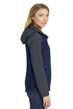 Port Authority Jackets: Women's L335 NVYGRY Dress Blue Navy Battleship Grey Hooded Core Soft Shell Jacket -Workingperson Deals Shirts Store 6953 dbnvybatgry 3 l335dbnvybatgrymodelside 337w