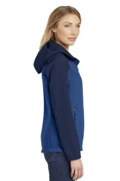 Port Authority Jackets: Women's L335 NVYBLU Night Sky Blue Dress Blue Navy Hooded Core Soft Shell Jacket -Workingperson Deals Shirts Store 6953 ntskybldbny 3 l335ntskybldbnymodelside 337w