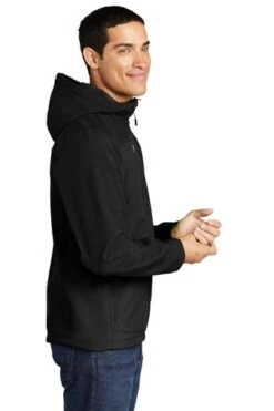 Port Authority Jackets: Men's J335 BLK Black Hooded Core Soft Shell Jacket -Workingperson Deals Shirts Store 6954 black 3 j335blackmodelside1 337w