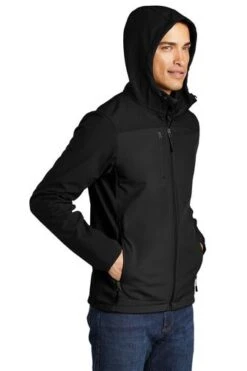 Port Authority Jackets: Men's J335 BLK Black Hooded Core Soft Shell Jacket -Workingperson Deals Shirts Store 6954 black 4 j335blackmodelhood1 337w