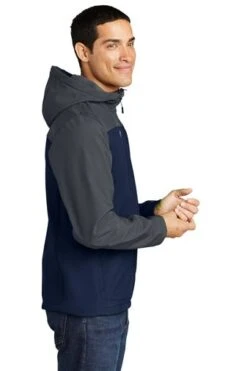 Port Authority Jackets: Men's J335 NVYGRY Dress Blue Navy Battleship Grey Hooded Core Soft Shell Jacket -Workingperson Deals Shirts Store 6954 dsbnvbtgy 3 j335dsbnvbtgymodelside1 337w