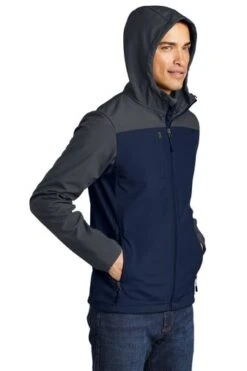 Port Authority Jackets: Men's J335 NVYGRY Dress Blue Navy Battleship Grey Hooded Core Soft Shell Jacket -Workingperson Deals Shirts Store 6954 dsbnvbtgy 4 j335dsbnvbtgymodelhood1 337w