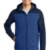 Port Authority Jackets: Men's J335 NVYBLU Night Sky Blue/ Dress Blue Navy Hooded Core Soft Shell Jacket