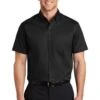 Port Authority Shirts: Men's S664 BLK Black Button Down Short Sleeve SuperPro Twill Shirt
