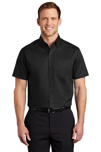 Port Authority Shirts: Men's S664 BLK Black Button Down Short Sleeve SuperPro Twill Shirt 1 Port Authority Shirts: Men's S664 BLK Black Button Down Short Sleeve SuperPro Twill Shirt