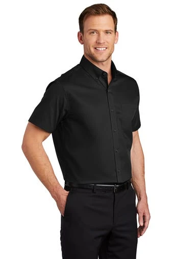 Port Authority Shirts: Men's S664 BLK Black Button Down Short Sleeve SuperPro Twill Shirt 2 Port Authority Shirts: Men's S664 BLK Black Button Down Short Sleeve SuperPro Twill Shirt - Image 2