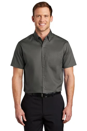 Port Authority Shirts: Men's S664 STGY Sterling Grey Button Down Short Sleeve SuperPro Twill Shirt 1 Port Authority Shirts: Men's S664 STGY Sterling Grey Button Down Short Sleeve SuperPro Twill Shirt