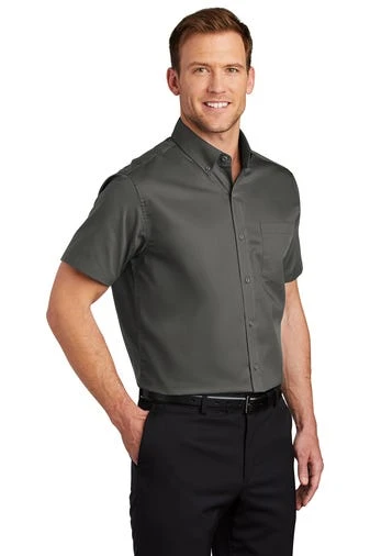 Port Authority Shirts: Men's S664 STGY Sterling Grey Button Down Short Sleeve SuperPro Twill Shirt 2 Port Authority Shirts: Men's S664 STGY Sterling Grey Button Down Short Sleeve SuperPro Twill Shirt - Image 2