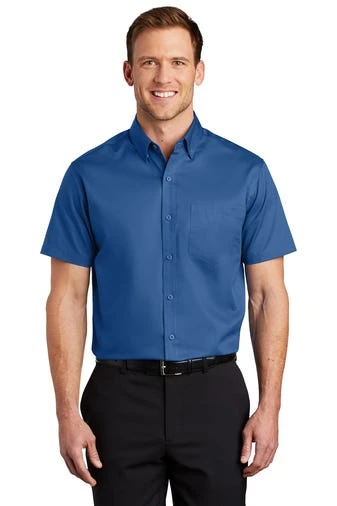 Port Authority Shirts: Men's S664 TBLU True Blue Button Down Short Sleeve SuperPro Twill Shirt 1 Port Authority Shirts: Men's S664 TBLU True Blue Button Down Short Sleeve SuperPro Twill Shirt