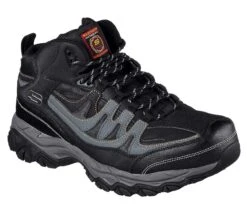 Skechers Shoes: Men's 77108 BKCC Black Charcoal Holdredge - Rebem Steel Toe Hiking Work Boot -Workingperson Deals Shirts Store 77108 bkcc
