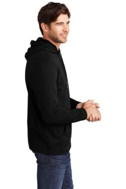 District Sweatshirts: Men's DT571 BLK Black Featherweight French Terry Hoodie -Workingperson Deals Shirts Store 9747 black 3 dt571blackmodelside 337w