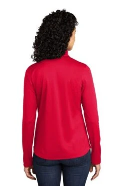 Port Authority Shirts: Women's LK584 RDBK Red Black Silk Touch Performance 1/4-Zip Shirt -Workingperson Deals Shirts Store 9772 redblack 2 lk584redblackmodelback 337w