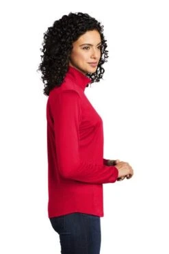 Port Authority Shirts: Women's LK584 RDBK Red Black Silk Touch Performance 1/4-Zip Shirt -Workingperson Deals Shirts Store 9772 redblack 3 lk584redblackmodelside 337w