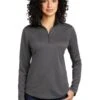Port Authority Shirts: Women's LK584 SGBK Steel Grey Black Silk Touch Performance 1/4-Zip Shirt