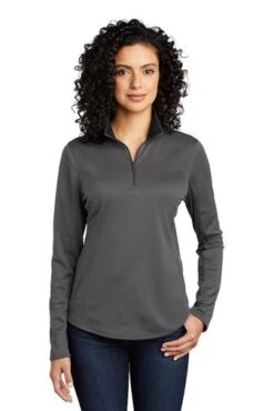 Port Authority Shirts: Women's LK584 SGBK Steel Grey Black Silk Touch Performance 1/4-Zip Shirt