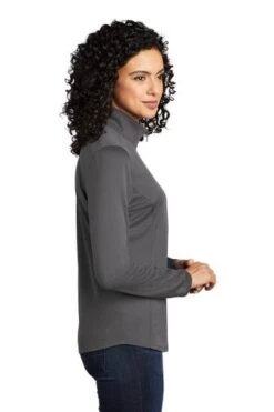 Port Authority Shirts: Women's LK584 SGBK Steel Grey Black Silk Touch Performance 1/4-Zip Shirt -Workingperson Deals Shirts Store 9772 steelgreyblk 3 lk584steelgreyblkmodelside 337w
