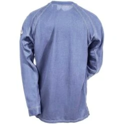 Bulwark Shirts: Men's Blue QT20 BL Flame-Resistant Long Sleeve Henley Shirt -Workingperson Deals Shirts Store bulwark qt20 blue